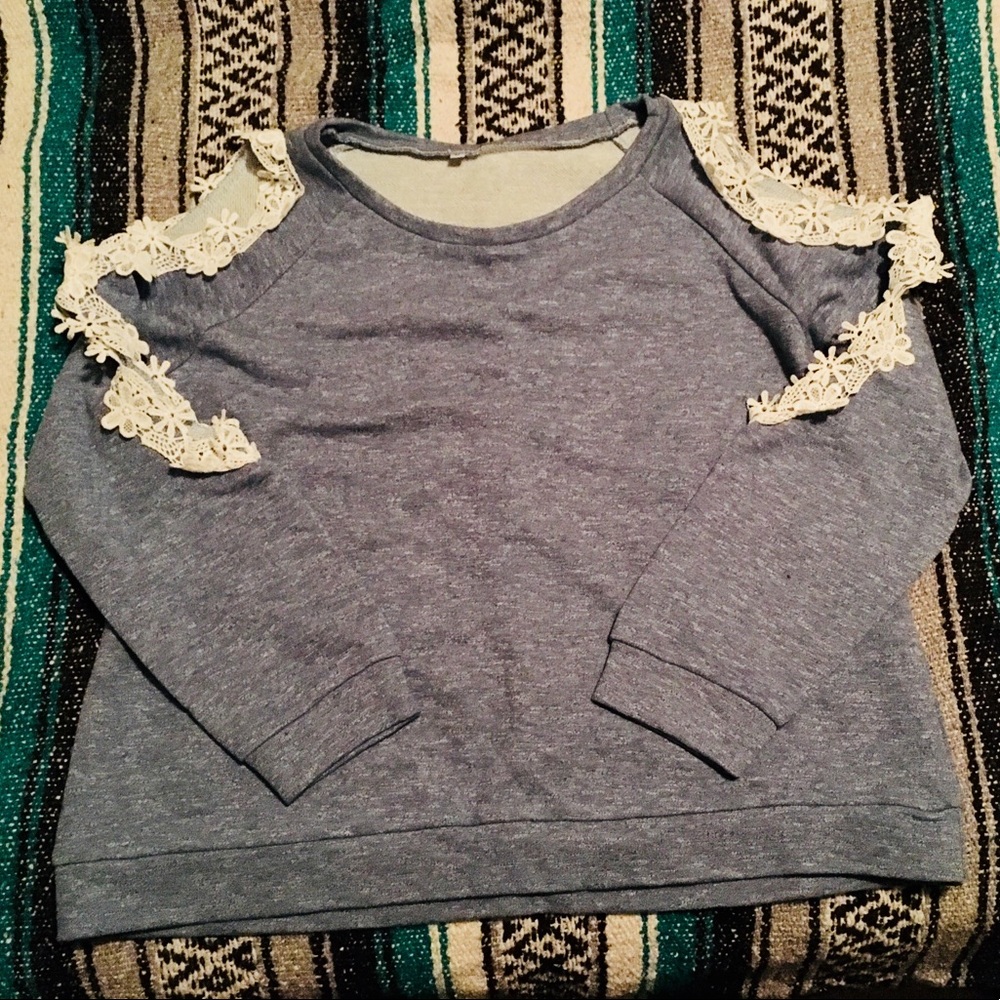 Cold Shoulder Lace Panel Blue Blouse